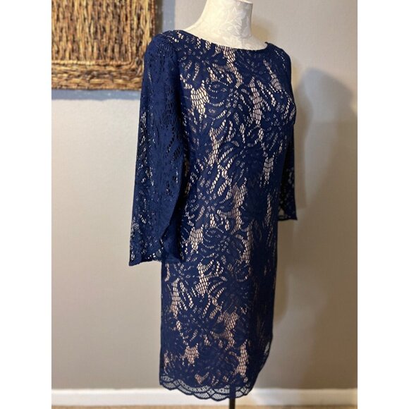 Lilly Pulitzer Dress S Small Blue Stretch 3/4 Sleeve Shift V Back Party Cruise - Picture 5 of 7
